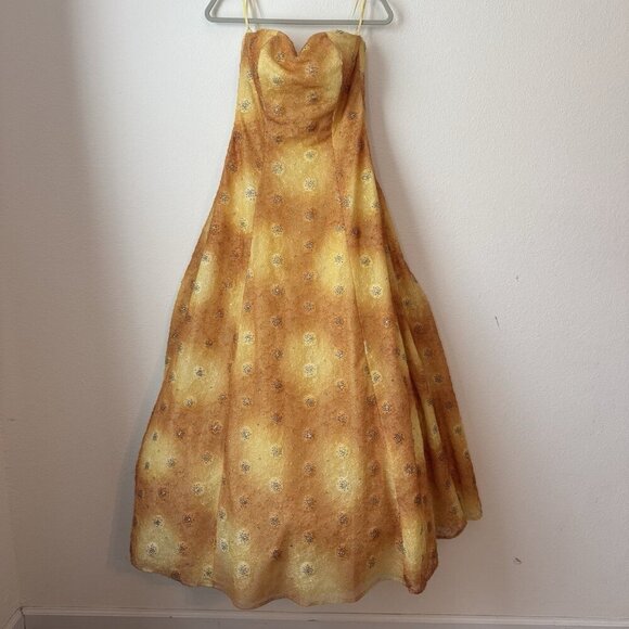 Vintage Rare 90s Exclusive Putros Couture Ball Gown 8 Gold Yellow Sequins Tulle - Picture 1 of 12